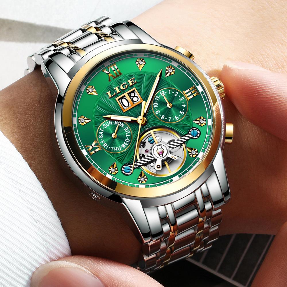 LIGE Top Brand Luxury Tourbillon Automatic Mechanical Watch