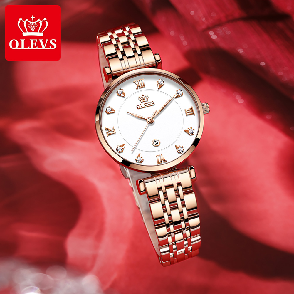 OLEVS Watch For Women Rose Gold Watch For Ladies Stainless With Box Fashion Women's